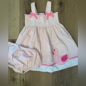 Starting Out Pink Gingham Dress with Flamingo